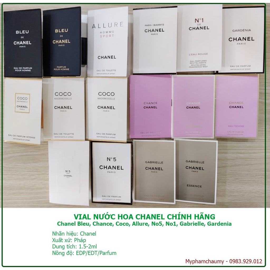 Mẫu thử Nước Hoa Vial Chính Hãng Chance, Coco, Allure, No 5, No1,... Các Mùi