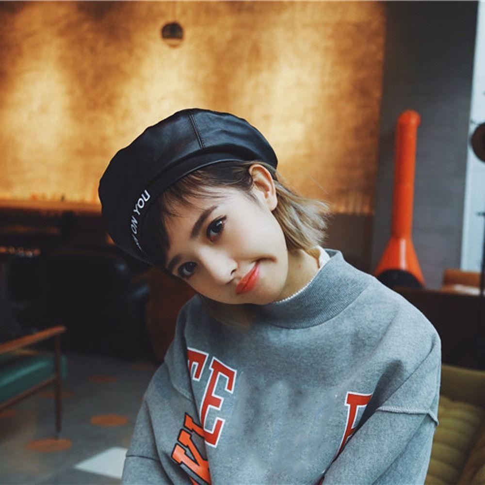 Mũ Beret Da PU In Chữ Thời Trang Xuân Thu Dành Cho Nữ