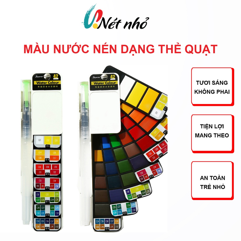 Màu Nước Nén Superior Dạng Thẻ Quạt, Màu Nén Nhỏ Gọn Thuận Tiện Sử Dụng, Tặng Kèm Bút Vẽ