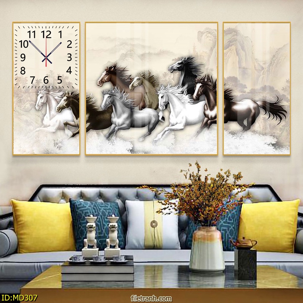 Đồng Hồ Treo Tường Bộ 3 Bức Giá Rẻ - Tranh Đồng Hồ Bát Mã Decor Nội Thất Đẹp