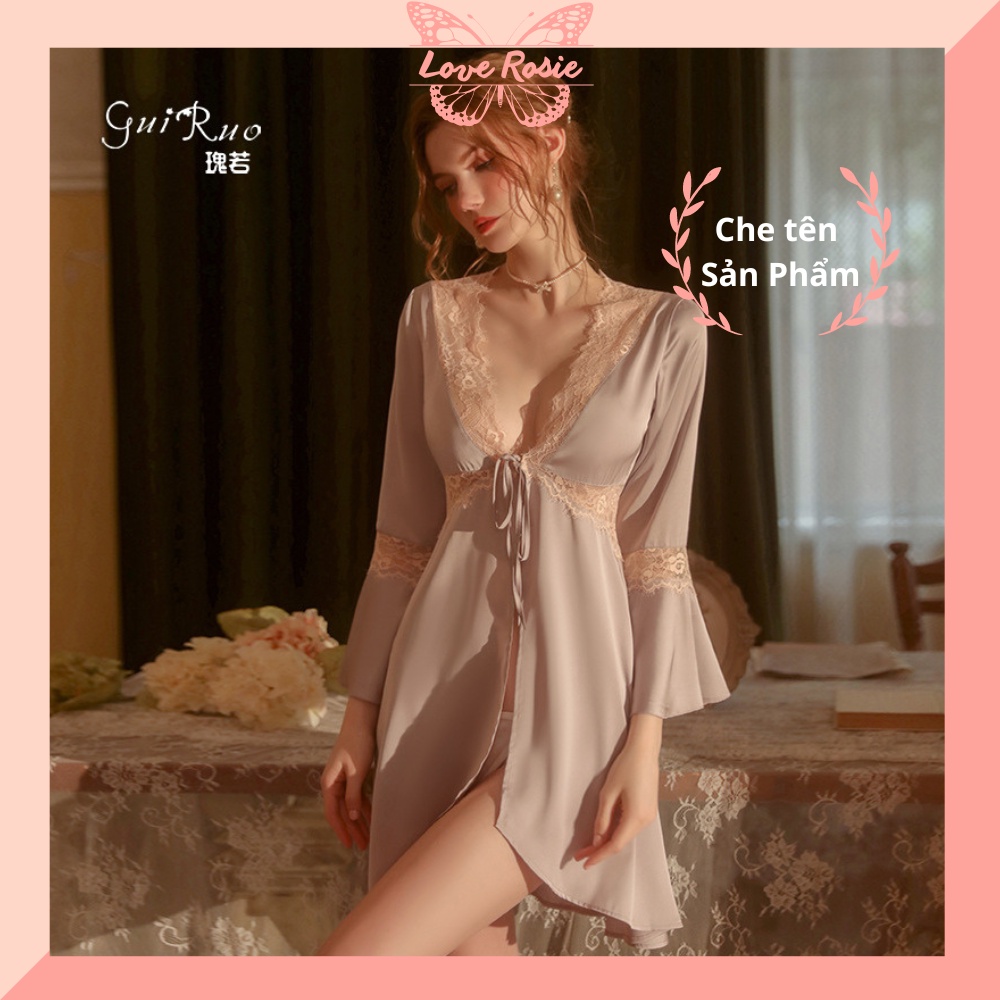 Áo Choàng Ngủ Váy Ngủ Sexy Gợi Cảm Phối Ren Tay Lửng Quyến Rũ Cao Cấp LOVE ROSIE V24
