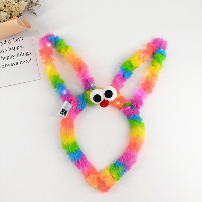 Băng Đô Tai Thỏ Phát Sáng Màu Sắc Cầu Vồng Ngọt Ngào Dành Cho Nữ