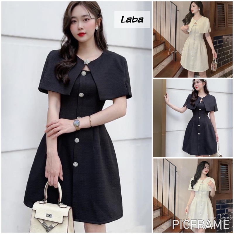 Set Váy Dạ Khuy Ngọc Đá Mix Áo Choàng Siêu Xinh Có Ảnh Thật