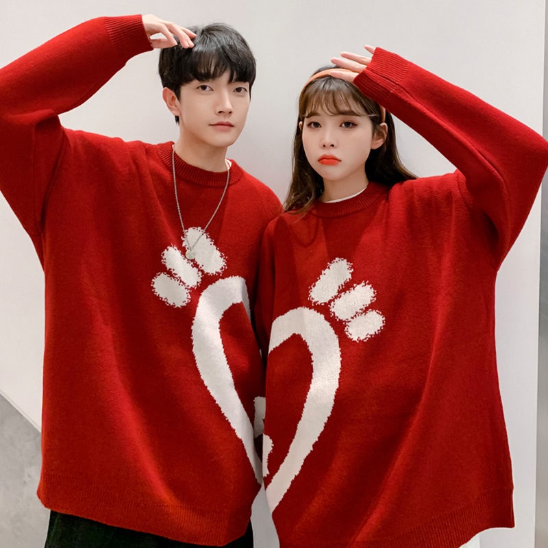 Áo Sweater Cặp Đôi Dày Dặn Phong Cách Giáng Sinh Năm Mới Trái Tim Phong Cách Thu Đông Siêu Hot