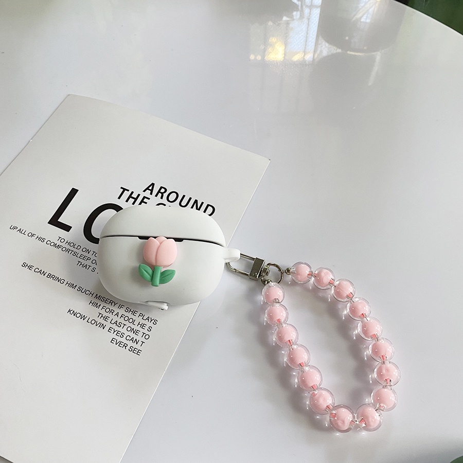 Ốp Điện Thoại Silicon Họa Tiết Hoa Tulip Dễ Thương Kèm Móc Khóa Và Dây Đeo Dành Cho Baseus Bowie M2 / E3 / E8 / Encok W11