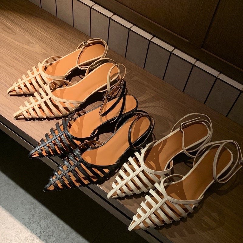 Giày Sandanls Cao Gót Mũi Nhọn Đan Dây Size 35-42 Cho Nàng Ngoại Cỡ