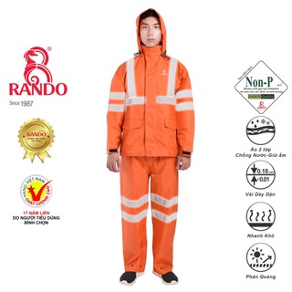 Áo Mưa Bộ Phản Quang An Toàn LEXTI-3, RANDO Chính Hãng, Áo 2 Lớp Giữ Ấm, Vải Dù Nylon/PVC Chống Nước, Chống Gió Bền Bỉ