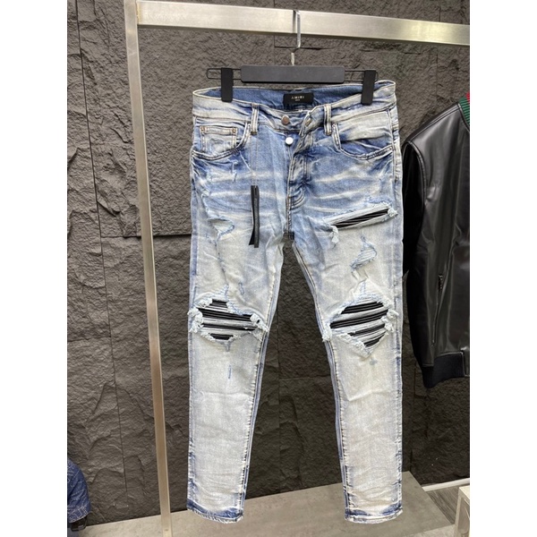 Quần Bò Nam Ami.rí cho Nam ống con rách vá gối HÀNG 1:1_Quần Jeans Ami.rii đen vá gối xanh ống đứng New