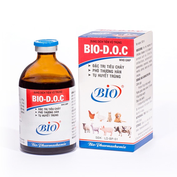BIO-D.O.C Chai 20ml. Hỗ trợ thú nuôi bị tiêu chảy, ho, khò khè
