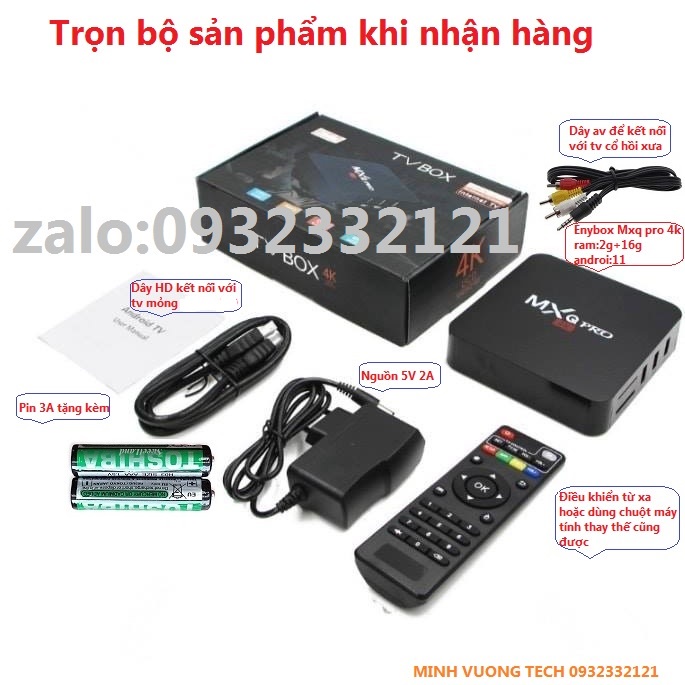 Android TV box  MXQ PRO 4K Android:11. Đã cài sãn xem truyền hình trên 280 kênh YouTube VV Tặng pin+dây av