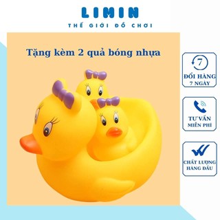 Đồ chơi nhà tắm vịt vàng cao su đeo nơ có âm thanh dành cho bé, thả bồn bóp kêu chíp chíp