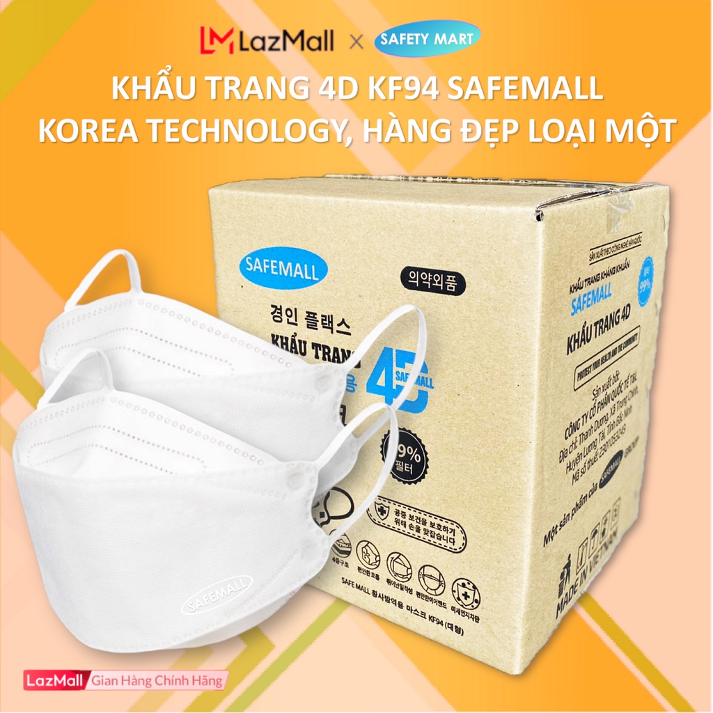 Thùng khẩu trang y tế KF94 SafeMall 5 lớp lọc Premium N99+ Korea Technology, hàng độc quyền chính hãng