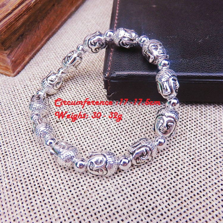 Chuỗi hạt đeo tay phật giáo bạc, chất liệu hợp kim tráng bạc, giúp hộ mệnh, trừ t.à mang lại bình an, Tặng kèm túi nhung