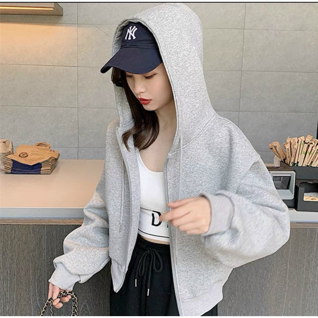 Áo Khoác Croptop Nữ Dây Kéo Chất Thun Nỉ Có Nón Cực Đẹp UT777croptop260