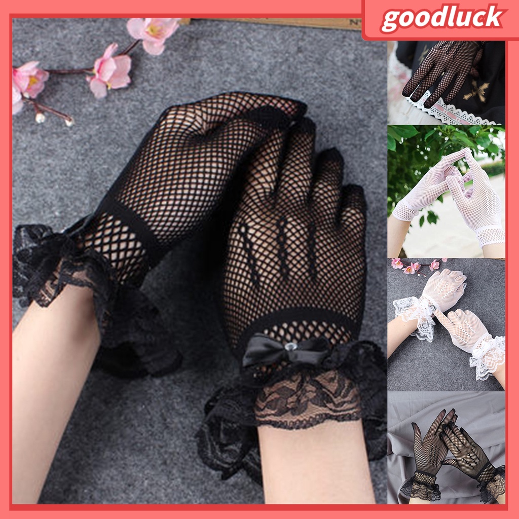 1 Đôi Găng Tay Ren Thoáng Khí Đính Nơ Xinh Xắn Cho Cô Dâu