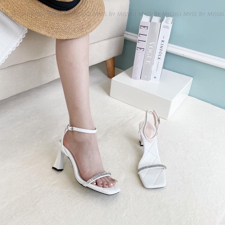 Giày sandal dây mảnh đính đá gót trụ 7cm cao cấp thời trang MYSS - SD169