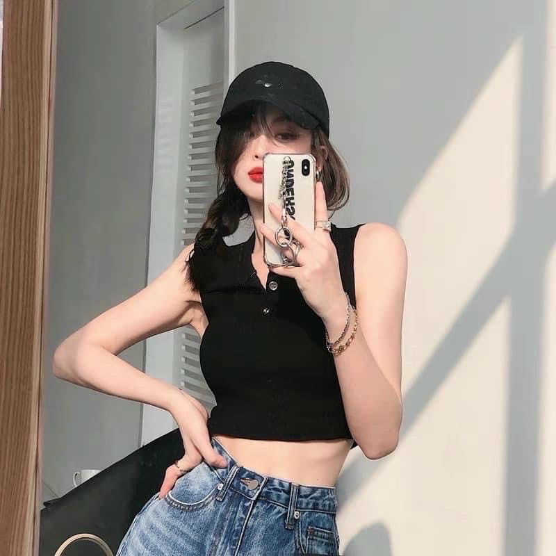 Áo Croptop Cổ Bẻ Hở Lưng Quyến Rũ