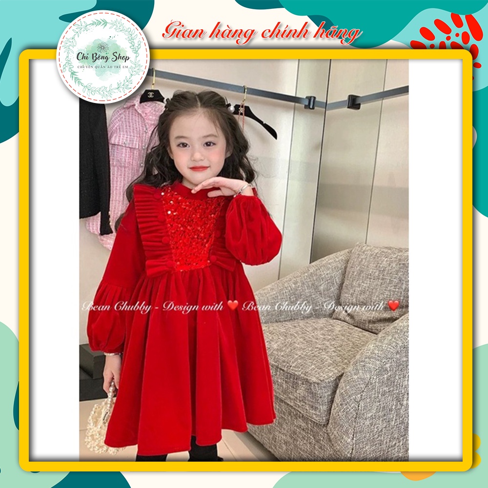 Váy nhung đỏ kim sa yếm ngực Bean Chubby BG - MT01