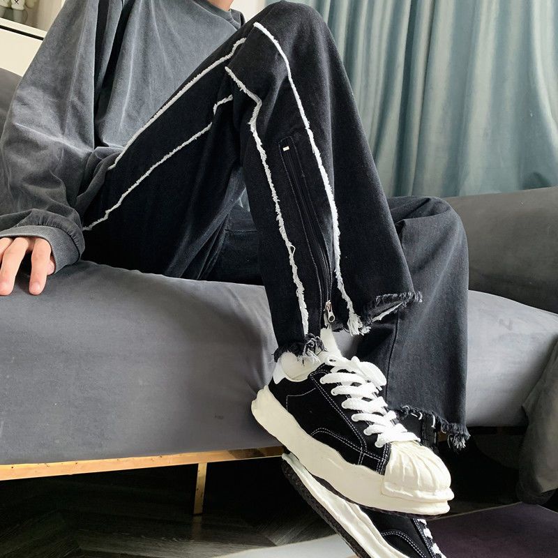 Quần Jean Đen Dáng Suông Rộng Phong Cách Đường Phố Thời Trang Mùa Hè Cho Nam