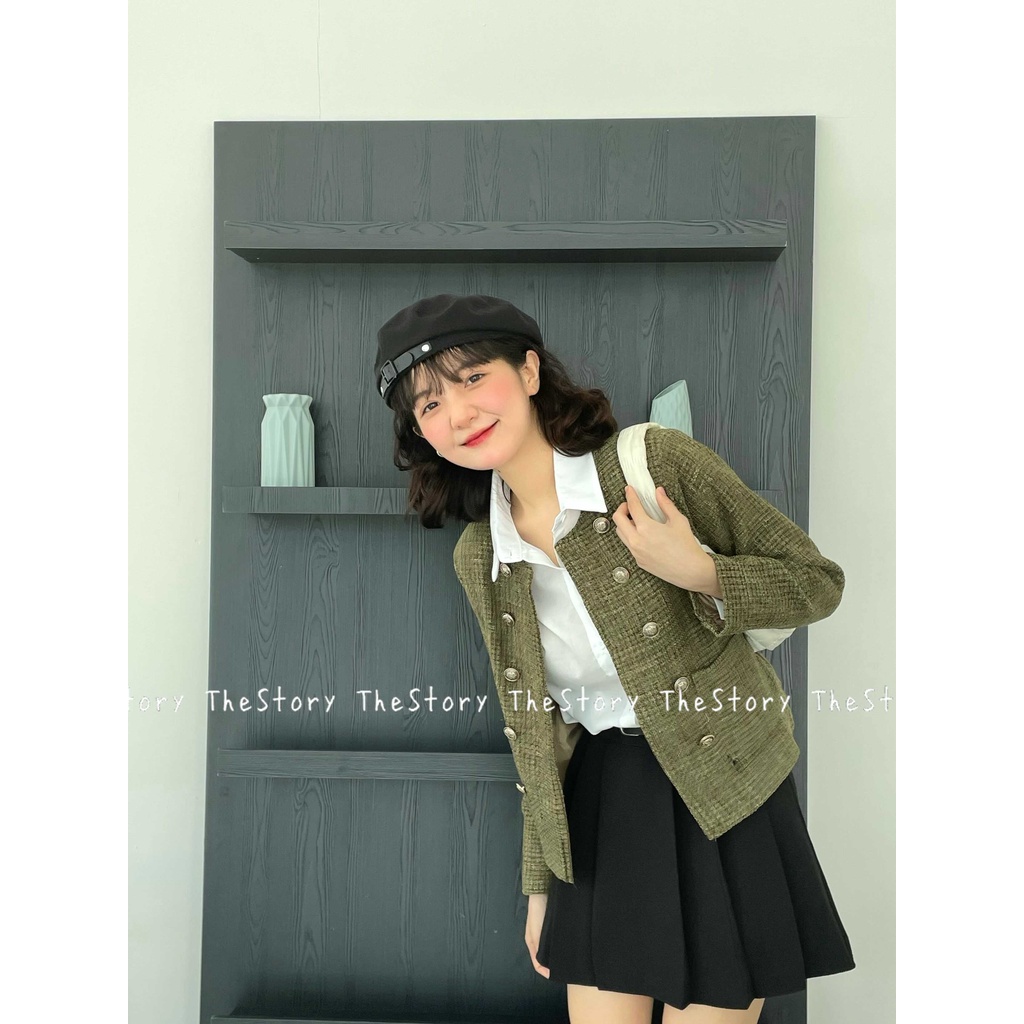 Áo tweed hai hàng nút xanh rêu  A2730