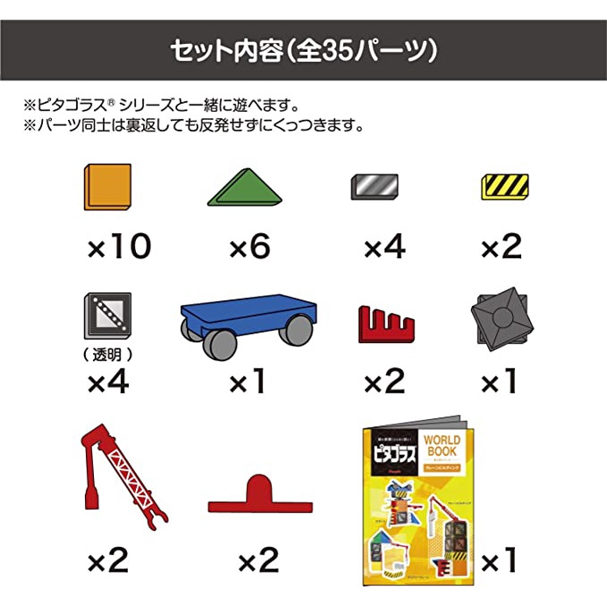 Bộ xếp hình nam châm Magna Tiles từ PEOPLE Nhật Bản - Bộ 35 chi tiết World Construction Building PGS129