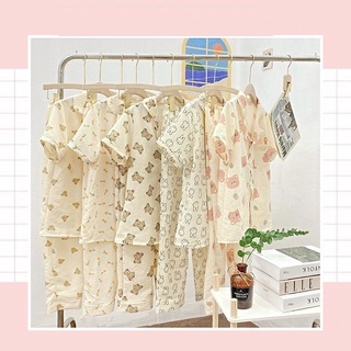 Đồ Bộ Mặc Nhà, Pijama Nữ Tiểu Thư Tay Ngắn Quần Dài Cổ Phối Bèo Chất Đũi Xốp Free Size