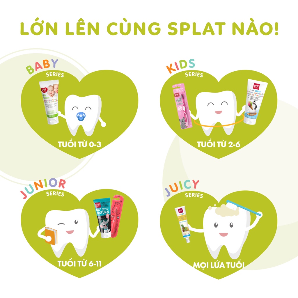 Kem Đánh Răng Cho Bé Từ 6-11 Tuổi SPLAT Junior Thành Phần Tự Nhiên Không Chứa Florua Củng Cố Men Răng, Giảm Sâu Răng 73g