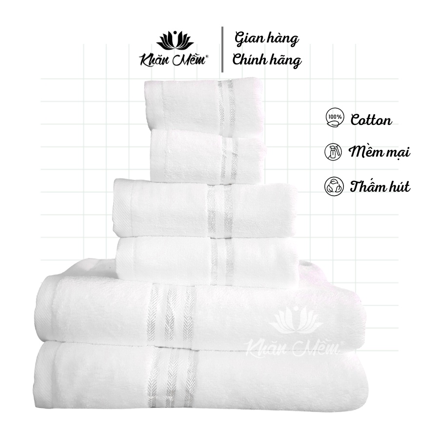 Bộ Combo Cao Cấp Khăn Mềm  Gia Đình  6 Khăn 3 Kích Thước Gồm: 2 Khăn Tắm 60x120cm, 2 Khăn Gội 35x80cm,2 Khăn Mặt 30x50cm