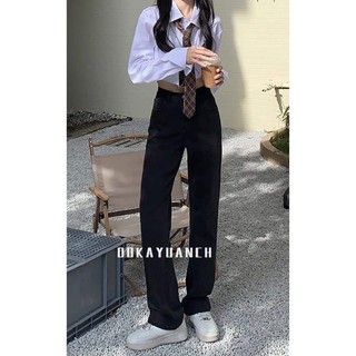 Quần Kaki Jean Ống Rộng Lưng Cao Phong Cách Ulzzang Trắng Và Đen