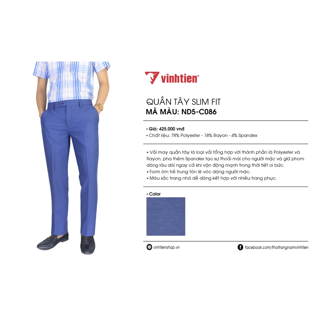 Quần tây 0ly trơn slimfit 399 Vĩnh Tiến