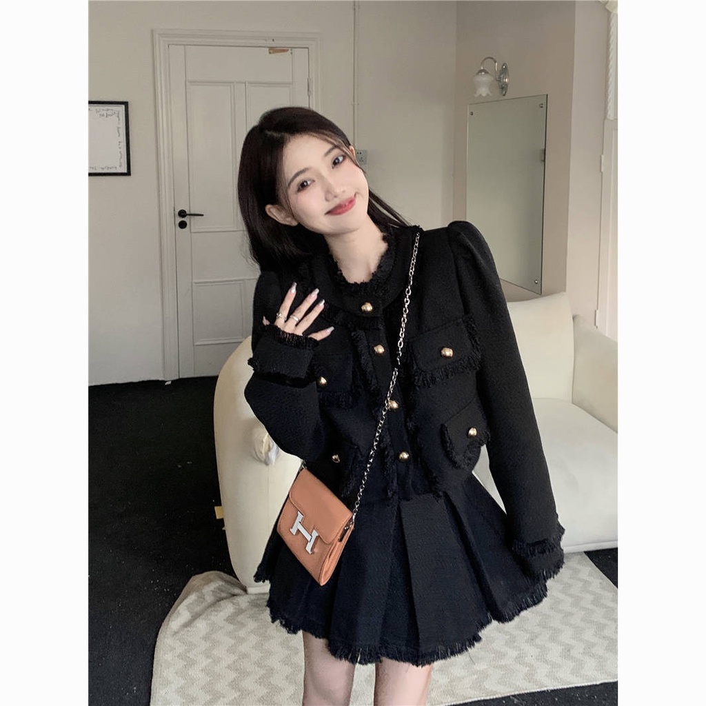 Áo dạ tweed áo khoát nữ áo ấm nữ Áo Khoác Ngắn Dáng Rộng Tay Dài Thiết Kế Tua Rua Phong Cách Thu Đông Mới 2022 Cho Nữ