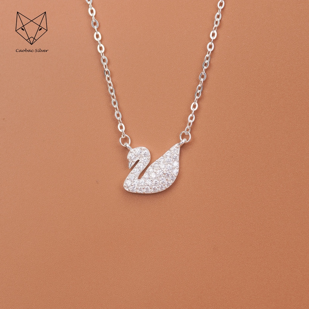 Dây Chuyền Bạc Ta Cao Cấp CaoBac Silver Thiên Nga Đính Đá Lấp Lánh Tinh Tế Nhẹ Nhàng, Thanh Lịch Món Quà Cho Bạn Gái