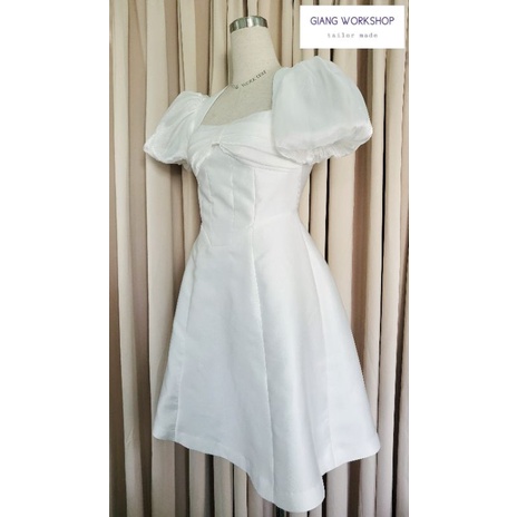 White Taffeta Dress/ Party Dress /Tailor_made