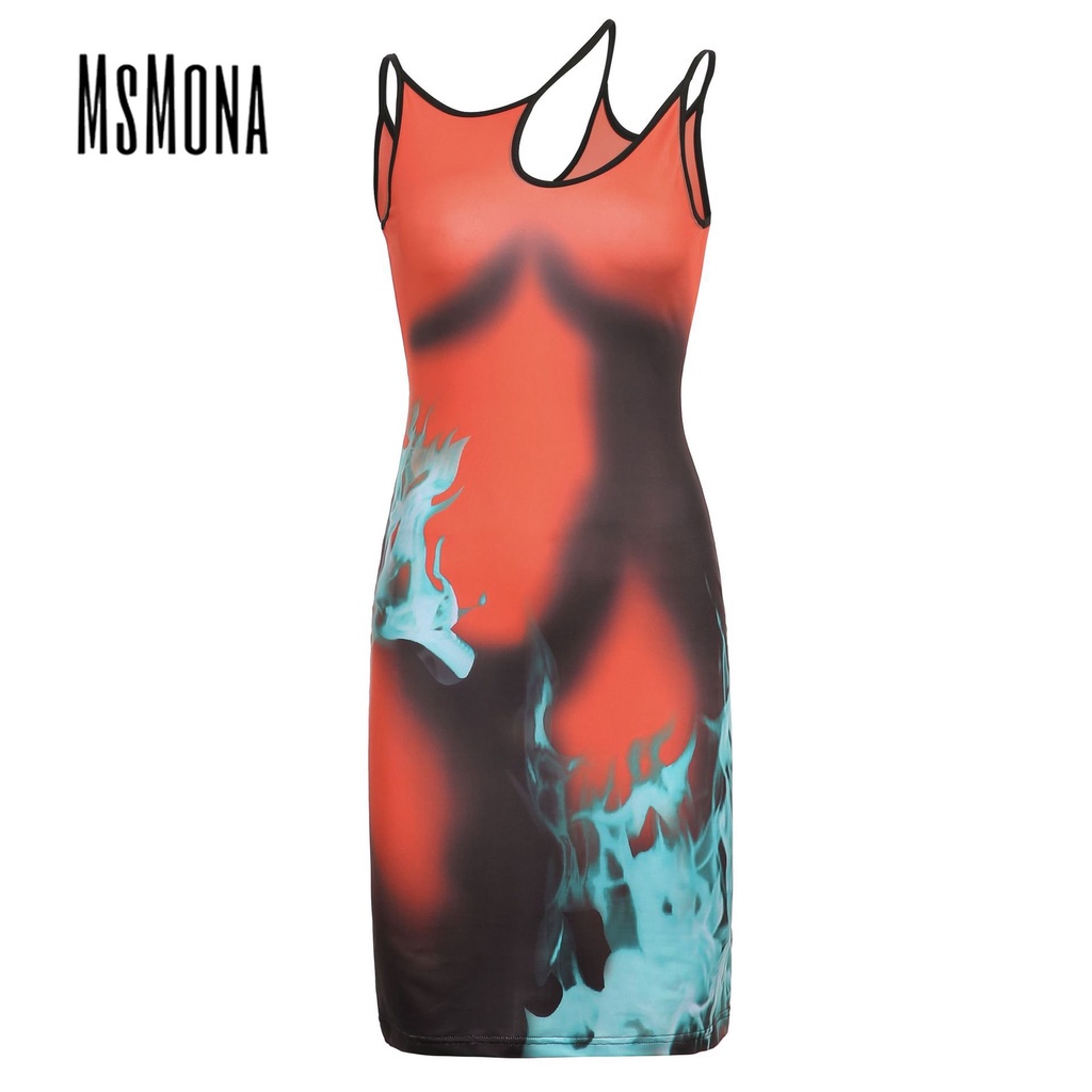 MsMona Đầm Midi Không Tay Ôm Dáng In Họa Tiết Nhiều Màu Sắc Thời Trang 2022 Cho Nữ
