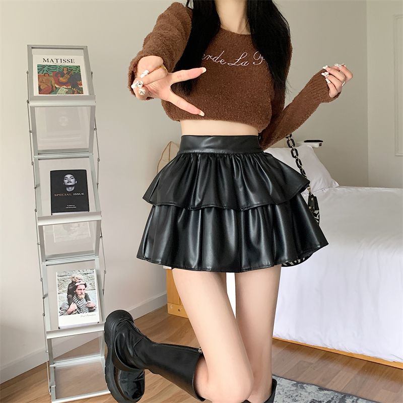 Chân Váy Da PU Xếp Ly Dáng Chữ a Lưng Cao Thời Trang Thu Đông Hàn Quốc 2022 Cho Nữ