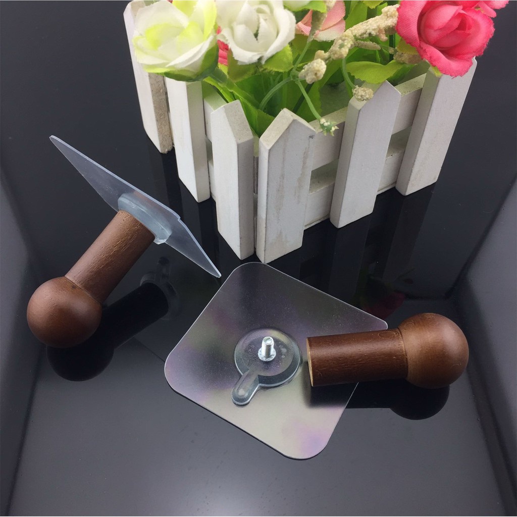 Móc Treo Quần Áo tròn Bằng Gỗ Miếng Dán Siêu Chắc, Siêu Chịu Lực Đa Năng Màu NÂU