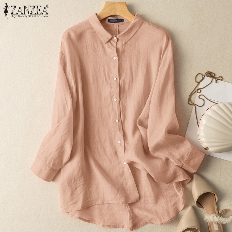 ZANZEA Áo Sơ Mi Tay Dài Cài Nút Sau Lưng Thời Trang Cho Nữ