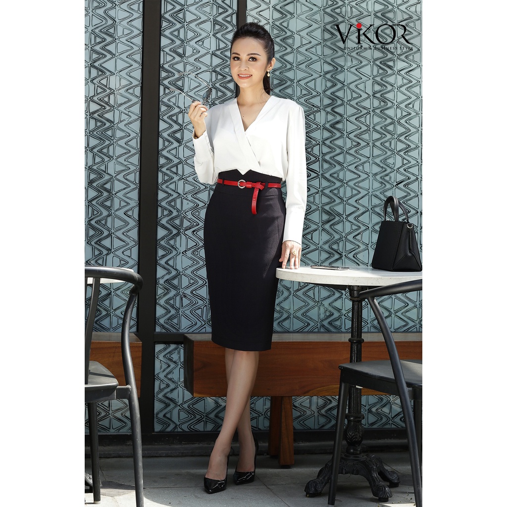 Áo kiểu sơ mi nữ cổ đắp chéo trắng kem đẹp thời trang VIKOR VW26603 tay dài chất liệu vải lụa hàng chính hiệu
