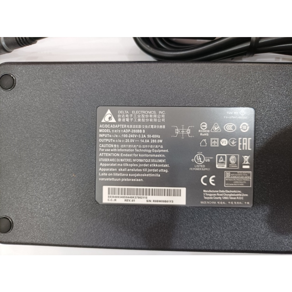 Sạc dành cho Laptop MSI GE66 Raider 10SFS/RTX 2070 SUPER A18-280P1A Chicony 280W AC Adapter Type USB 3-prong