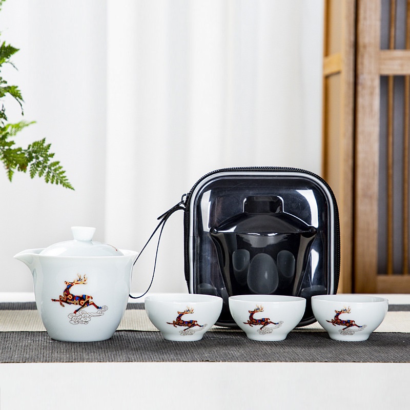 Bộ ấm chén pha trà bằng sứ (Có kèm túi mang đi du lịch tiện lợi chống va đập)