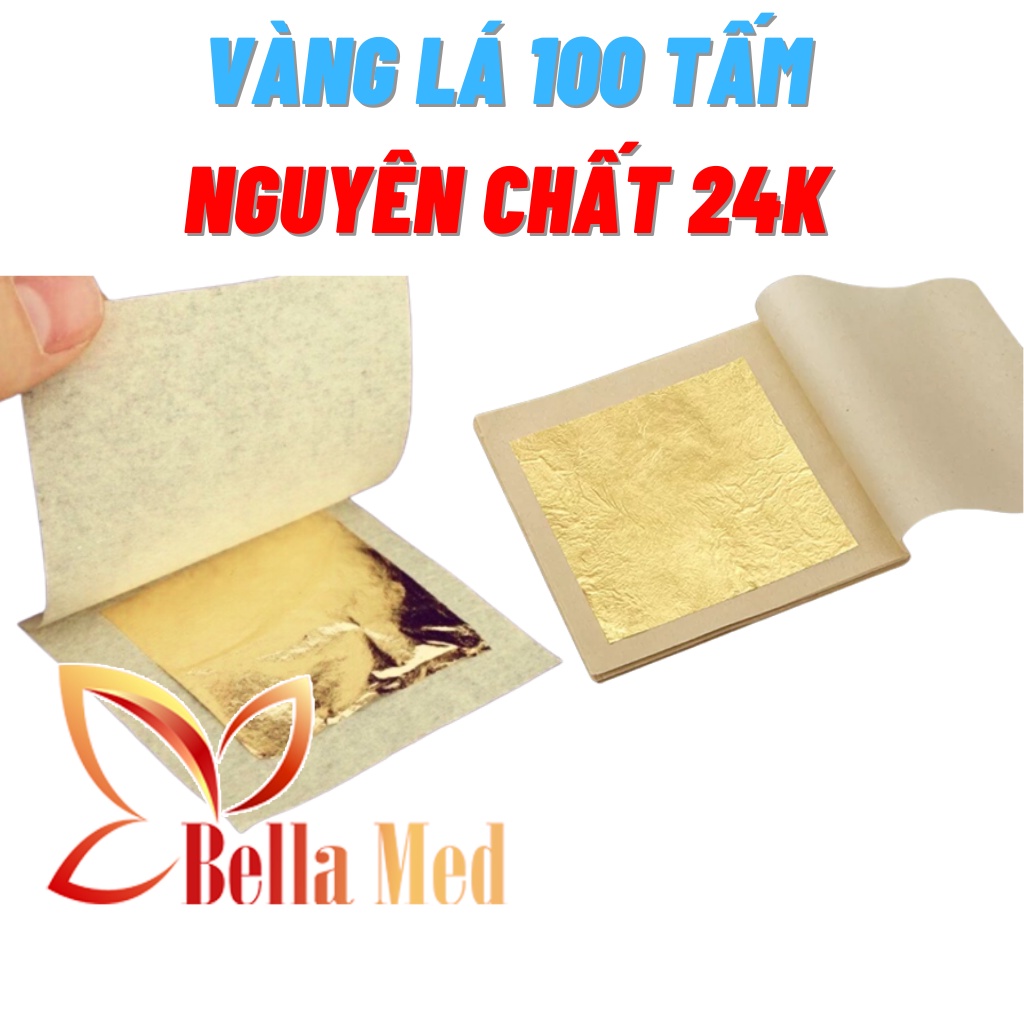 100 miếng vàng lá 24k hàng thật 4x4cm dùng trong mỹ phẩm, dịch vụ spa