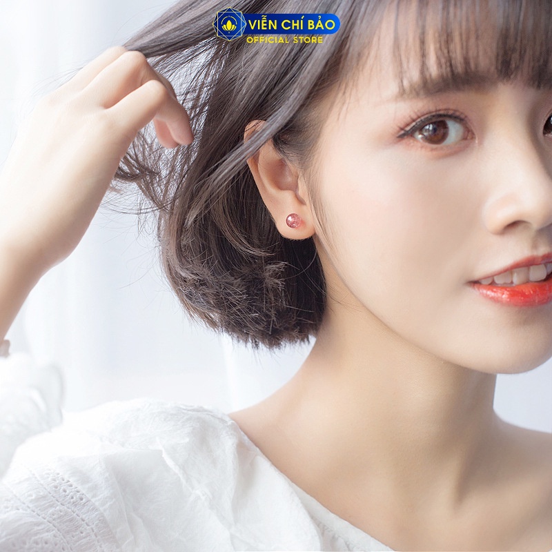 Bông tai bạc nữ đính đá dâu tây chất liệu bạc 925 thời trang phụ kiện trang sức nữ Viễn Chí Bảo E042