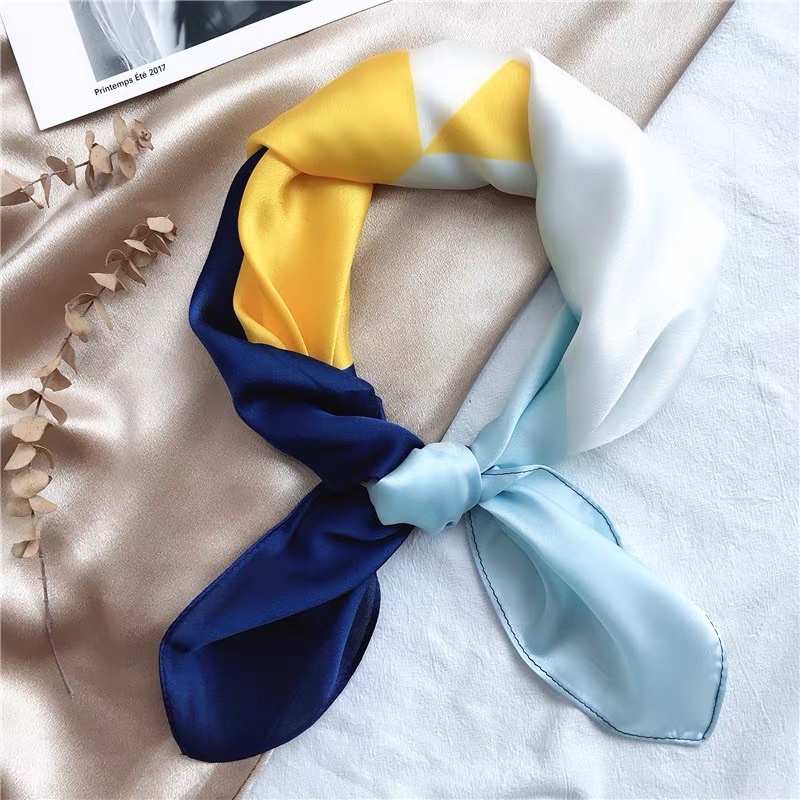 Khăn turban lụa vuông choàng cổ size 70x70cm thanh lịch phong cách nữ tính đa năng dùng làm áo yếm màu đơn giản