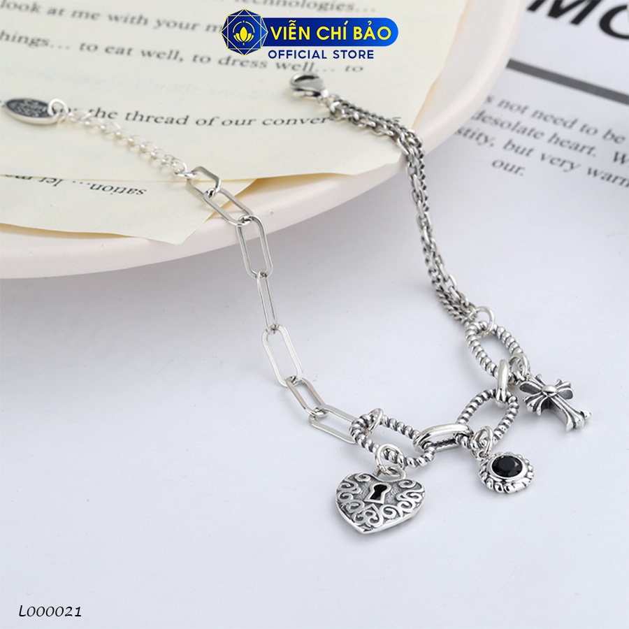 Lắc tay mix charm trái tim ổ khóa chất liệu bạc Thái 925 thời trang phụ kiện trang sức Viễn Chí Bảo L000021