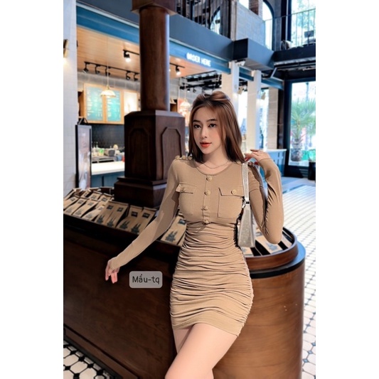 Váy body khuy rúm sườn