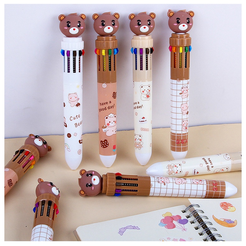 Bút Bi 10 Màu Hình Gấu Hoạt Hình Đáng Yêu