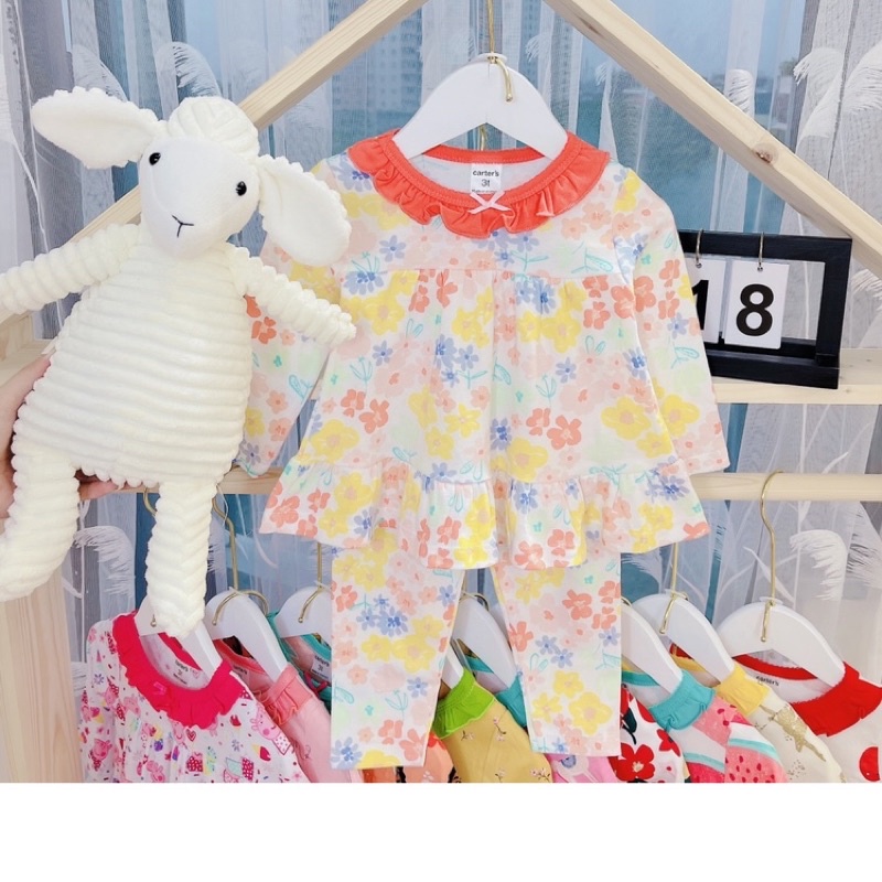 Đồ bộ tay dài dáng xoè bèo cổ bé gái