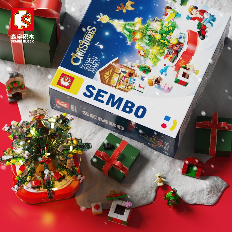 Đồ Chơi Lắp Ráp Noel Mô Hình Cây Thông Giáng Sinh Hộp Nhạc Dây Cót Và Đèn Phát Sáng Merry Christmas 601164