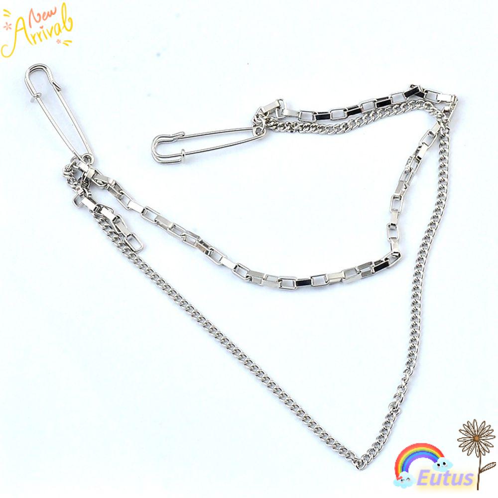 Ghim Cài Cổ Áo Sơ Mi Phối Dây Xích Đôi Thời Trang