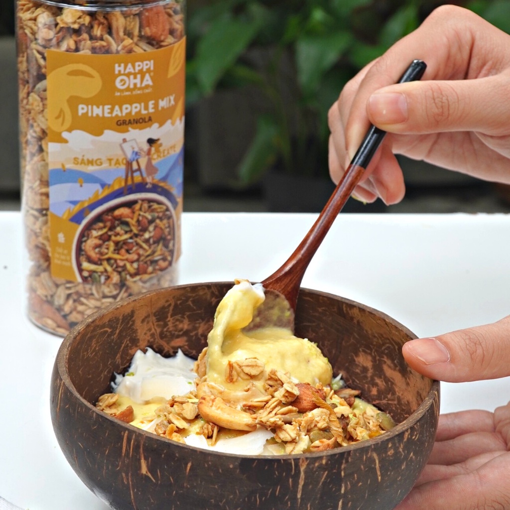 Ngũ Cốc Ăn Sáng/Ăn Kiêng Không Đường Tinh Luyện Vị Dứa 280g/400g - Granola Pineapple Mix HAPPI OHA